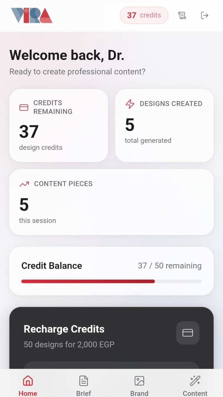 Vira AI Designer Dashboard
